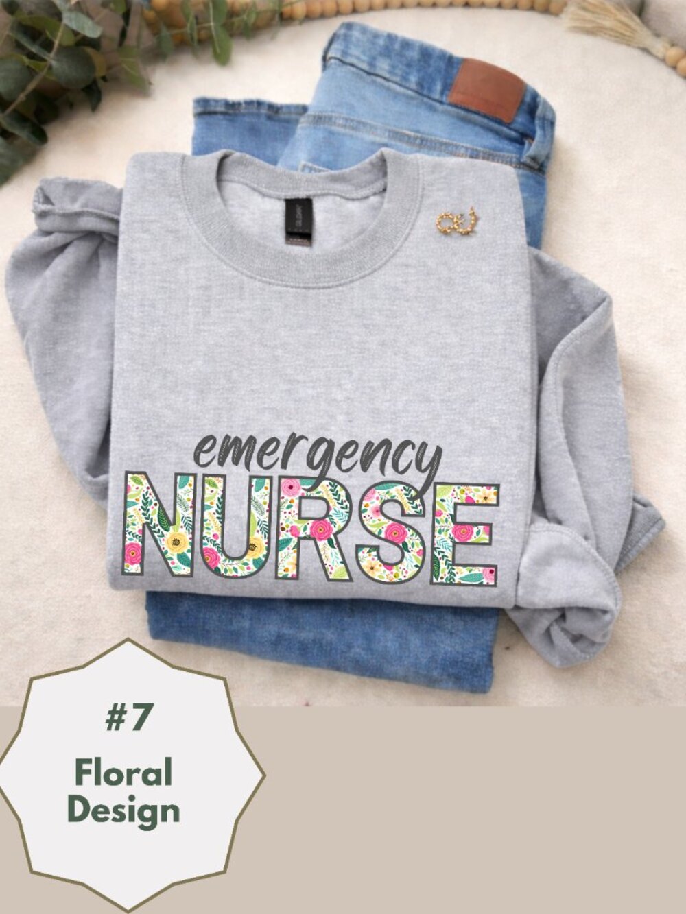 Emergency Nurse Floral Sweatshirt Gray Nurse Crewneck Cozy RN Gift Cute Nurse - Picture 10 of 14